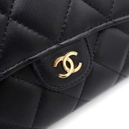 Chanel Quilted Long Flap Wallet Card Case Black Lambskin Gold — view 4