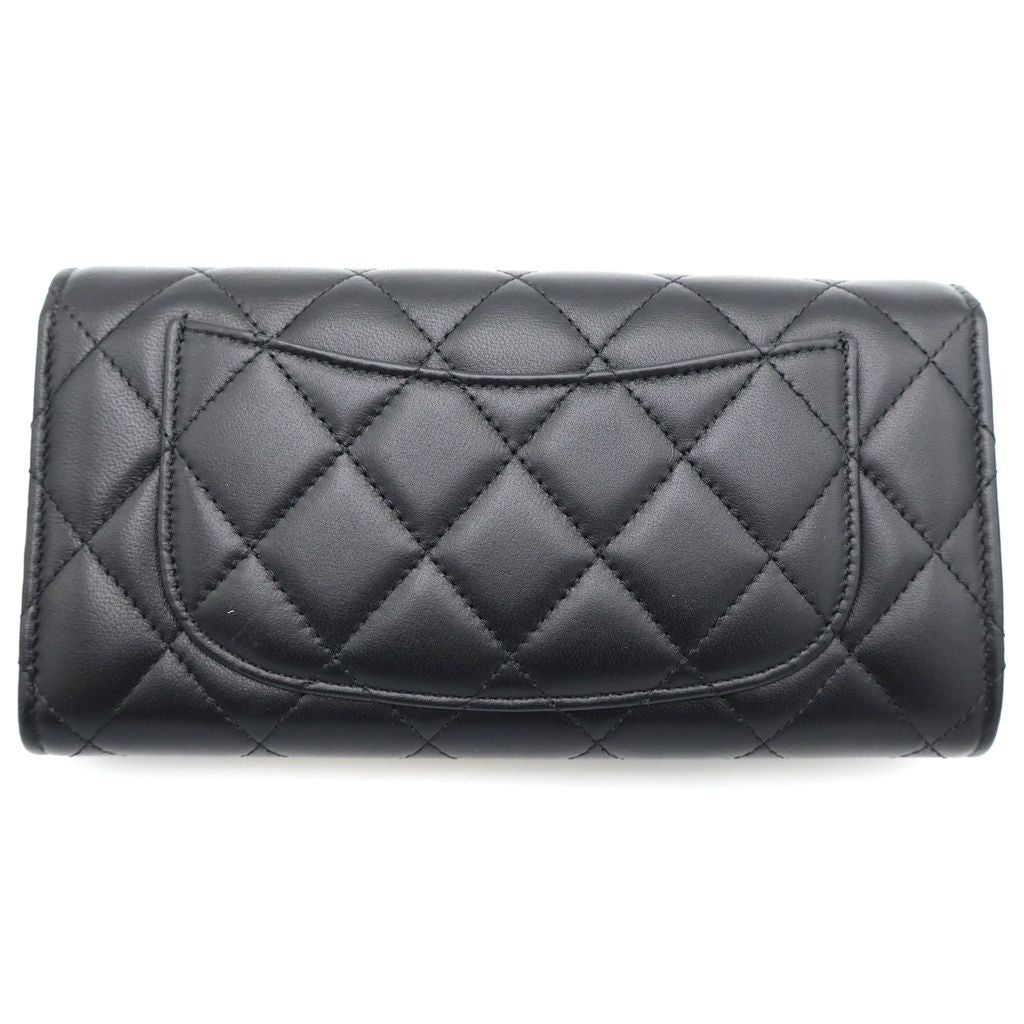 Chanel Quilted Long Flap Wallet Card Case Black Lambskin Gold — view 2
