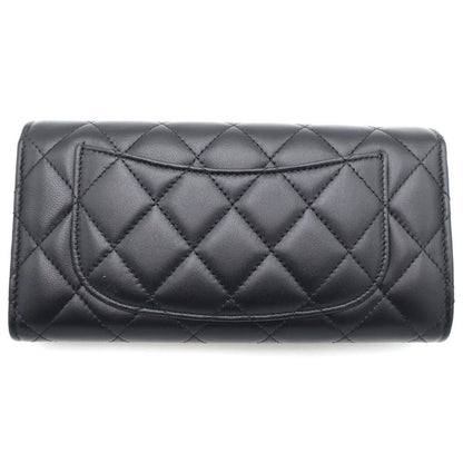 Chanel Quilted Long Flap Wallet Card Case Black Lambskin Gold — view 2