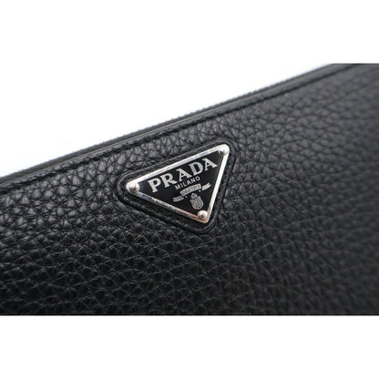 Prada Leather Zip Around Wallet Silver Black — view 4