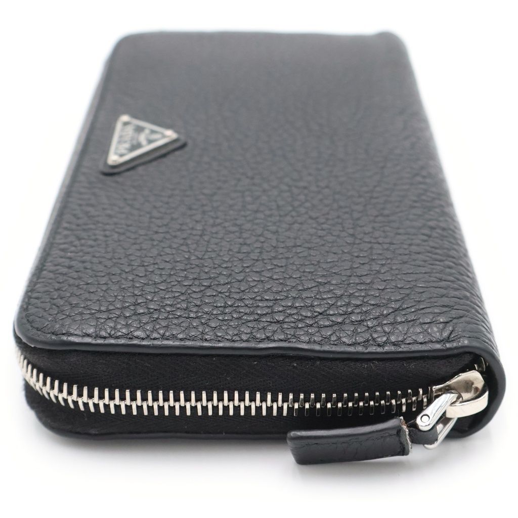 Prada Leather Zip Around Wallet Silver Black — view 3