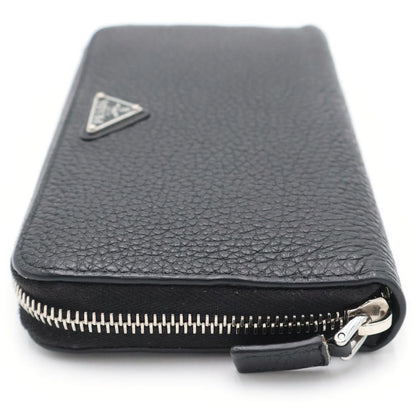 Prada Leather Zip Around Wallet Silver Black — view 3