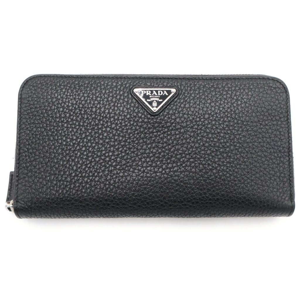 Prada Leather Zip Around Wallet Silver Black