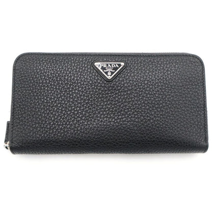 Prada Leather Zip Around Wallet Silver Black