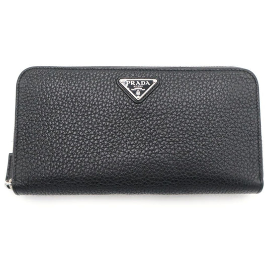 Prada Leather Zip Around Wallet Silver Black