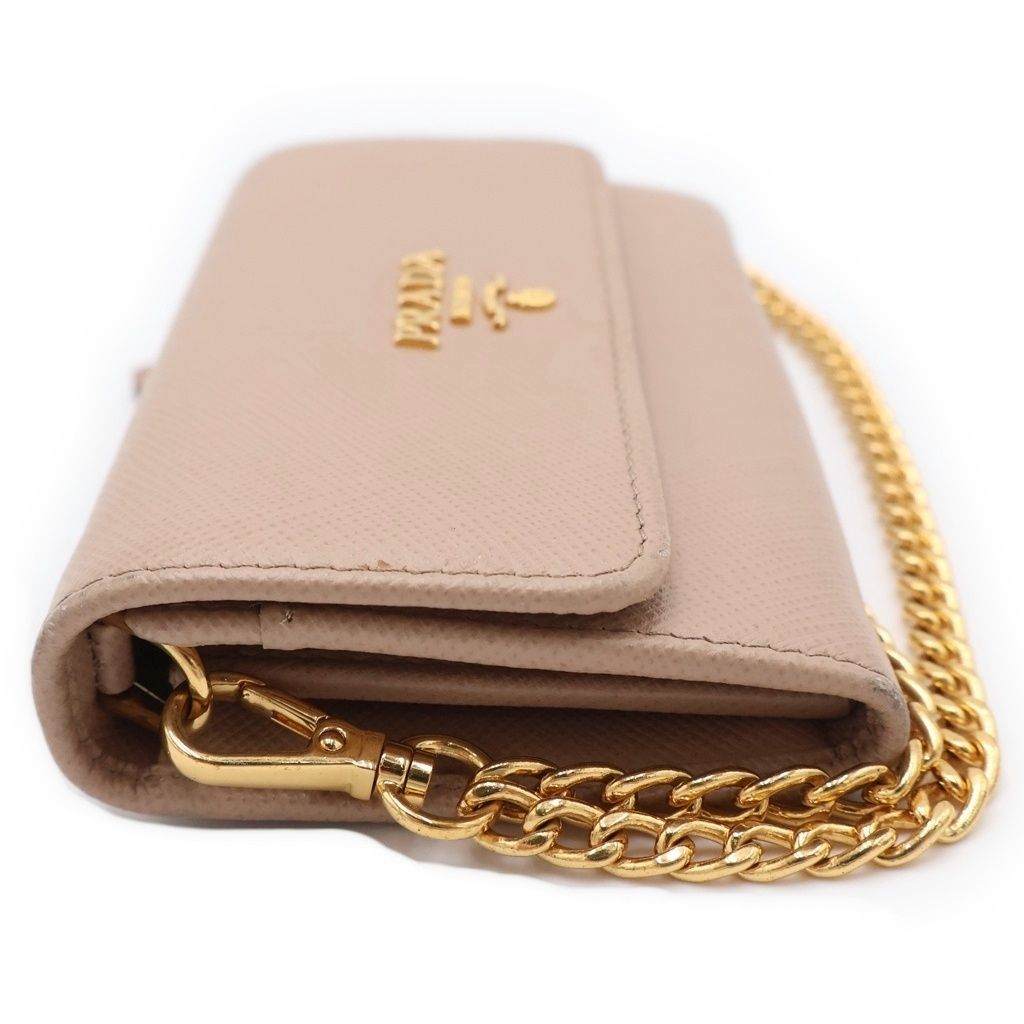 Prada Saffiano Chain Wallet Charm Leather Beige Gold — view 3