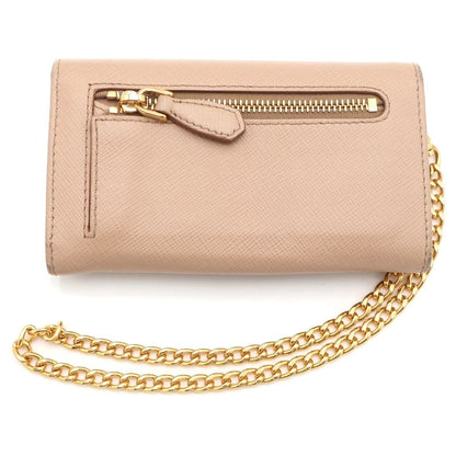 Prada Saffiano Chain Wallet Charm Leather Beige Gold — view 2