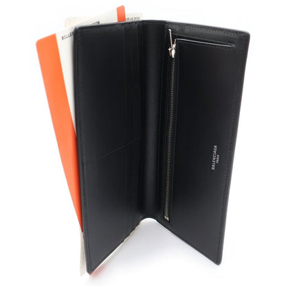Balenciaga Passport Motif Bifold Wallet Card Case Green Orange Leather Silver — view 5