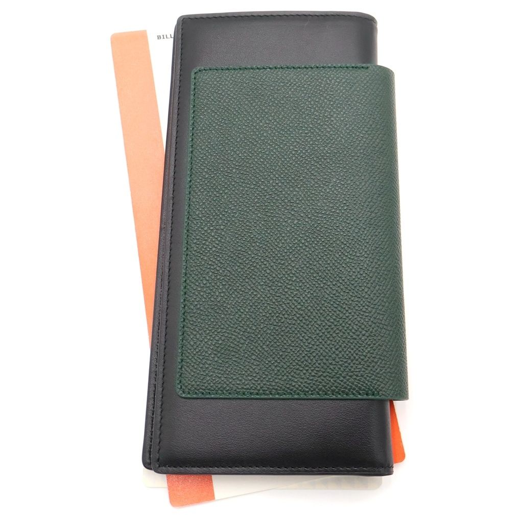 Balenciaga Passport Motif Bifold Wallet Card Case Green Orange Leather Silver — view 2