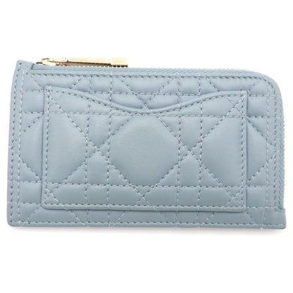 Dior Cannage Zip Fragment Case Card Holder Mini Wallet Light Blue Leather Gold