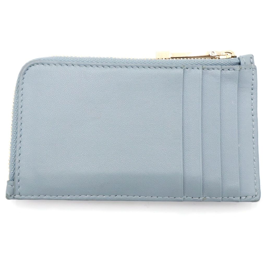 Dior Cannage Zip Fragment Case Card Holder Mini Wallet Light Blue Leather Gold — view 2