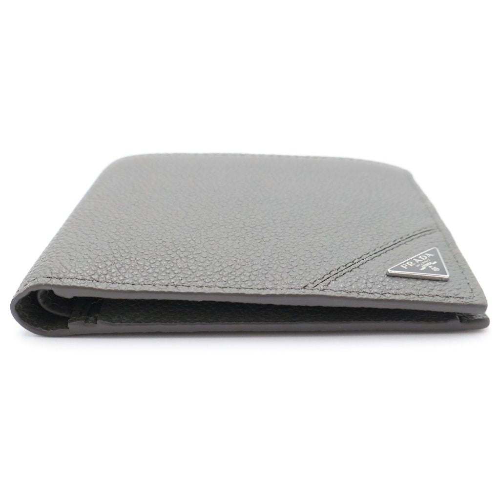 Prada Triangle Logo Compact Wallet Bifold Gray Leather — view 3
