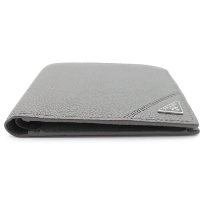 Prada Triangle Logo Compact Wallet Bifold Gray Leather — view 3