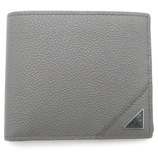 Prada Triangle Logo Compact Wallet Bifold Gray Leather