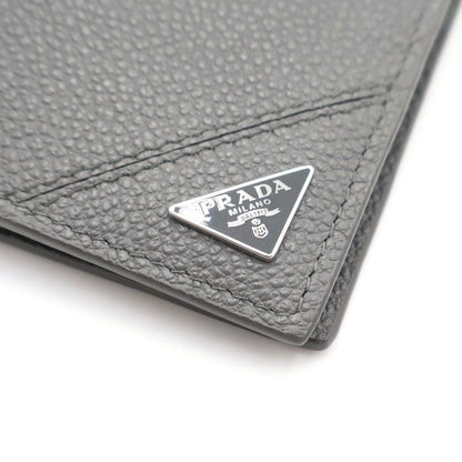 Prada Triangle Logo Compact Wallet Bifold Gray Leather — view 4
