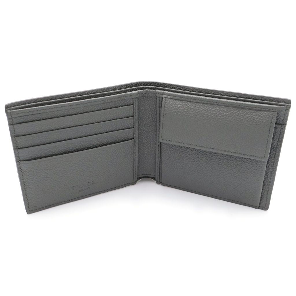 Prada Triangle Logo Compact Wallet Bifold Gray Leather — view 5