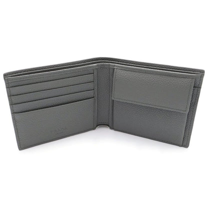 Prada Triangle Logo Compact Wallet Bifold Gray Leather — view 5
