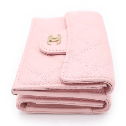 Chanel Quilted Trifold Wallet Compact Coin Case Mini Pink Caviar Leather Gold — view 3