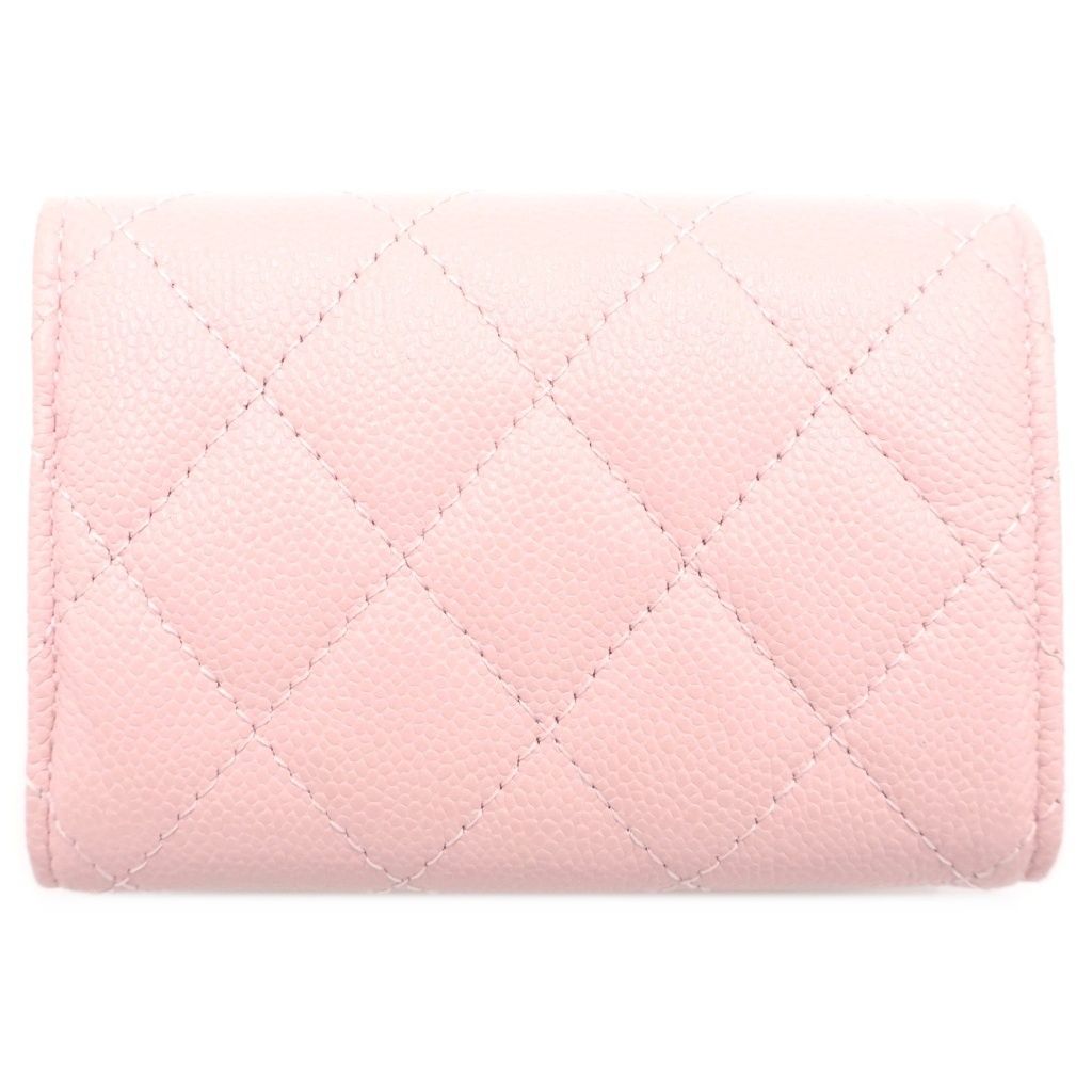 Chanel Quilted Trifold Wallet Compact Coin Case Mini Pink Caviar Leather Gold — view 2