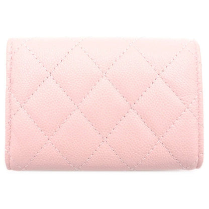 Chanel Quilted Trifold Wallet Compact Coin Case Mini Pink Caviar Leather Gold — view 2