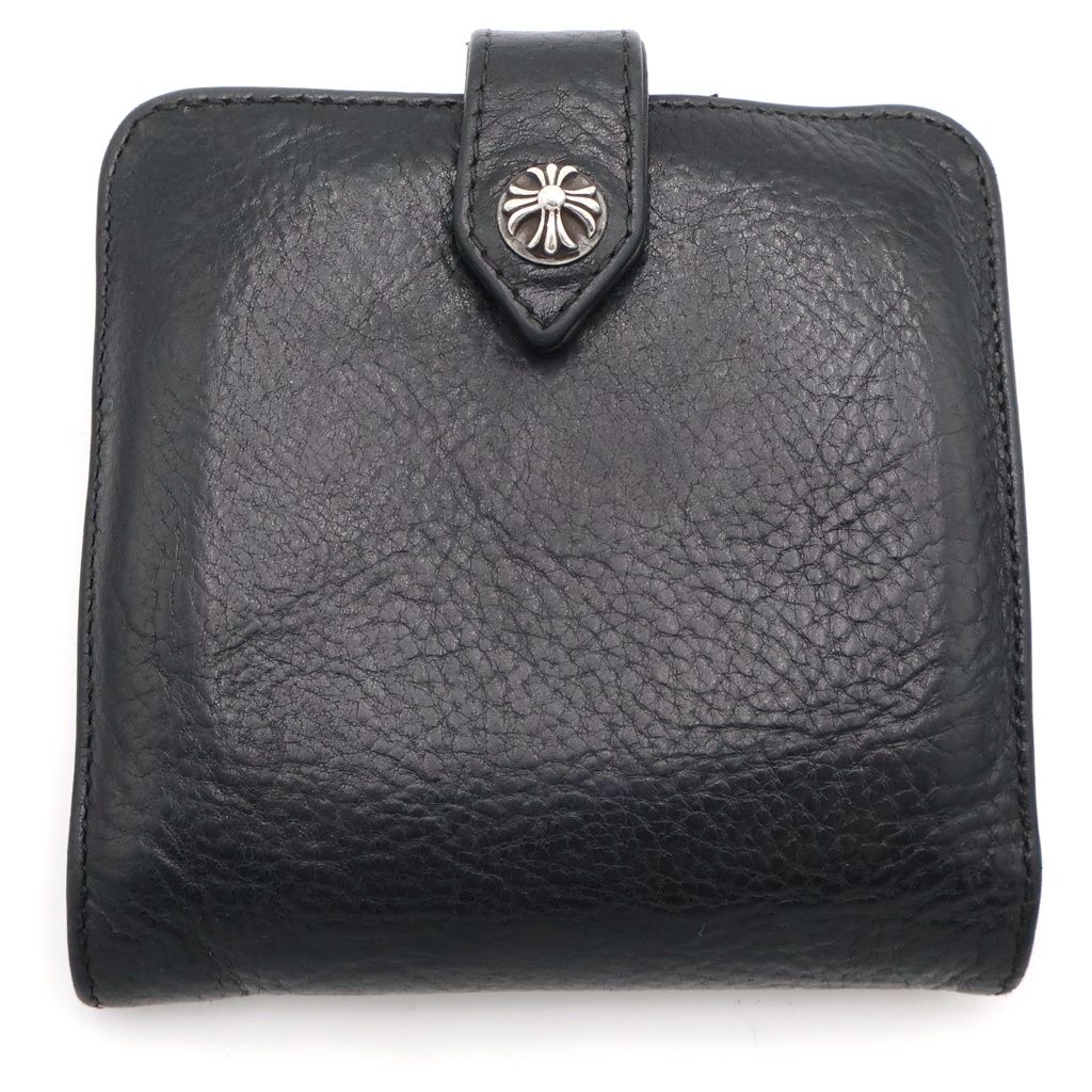 Chrome Hearts SQ Btn Bill Square Button Taga Zip Flap Leather Wallet Black
