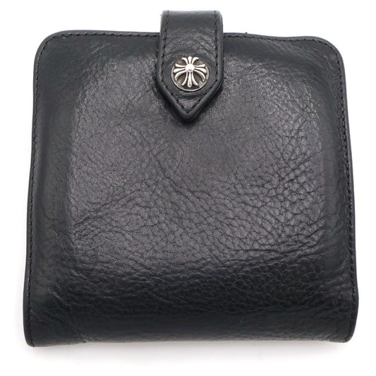 Chrome Hearts SQ Btn Bill Square Button Taga Zip Flap Leather Wallet Black