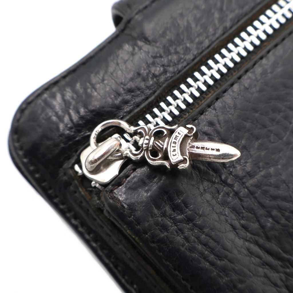 Chrome Hearts SQ Btn Bill Square Button Taga Zip Flap Leather Wallet Black — view 4