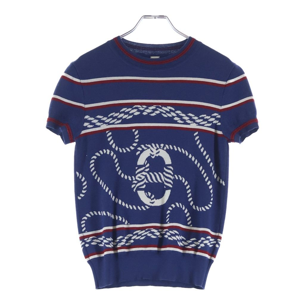Hermes Kanoe Chaine D'ancre Pattern Short Sleeve Knit Top Navy Sweater