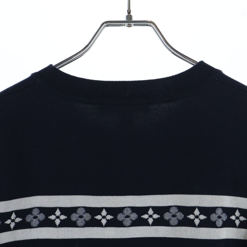 Louis Vuitton Monogram Flower Manlier Short Sleeve Knit Sweater Navy Ivory — view 4