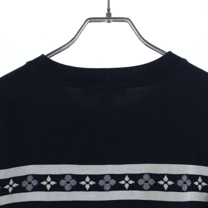 Louis Vuitton Monogram Flower Manlier Short Sleeve Knit Sweater Navy Ivory — view 4