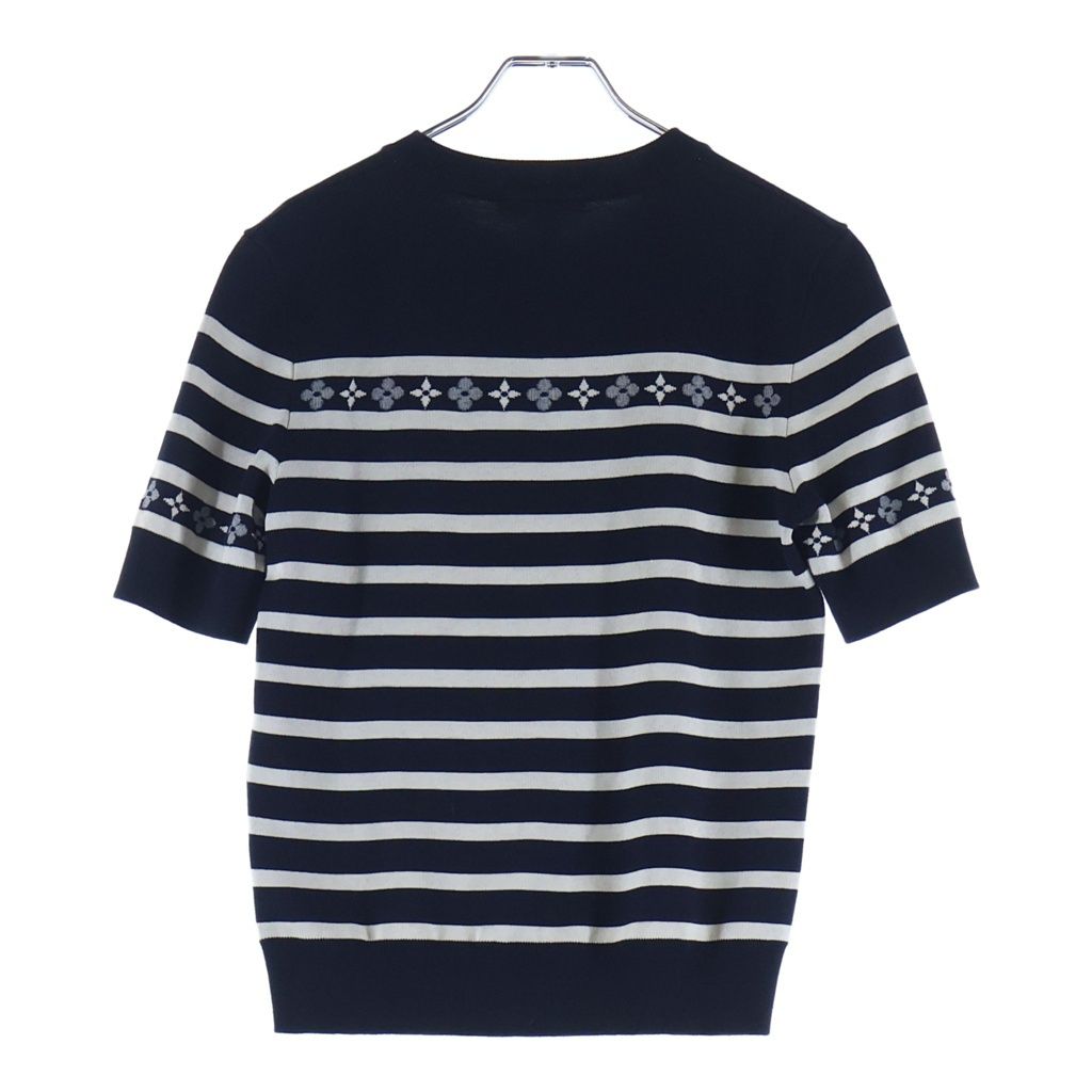 Louis Vuitton Monogram Flower Manlier Short Sleeve Knit Sweater Navy Ivory — view 2