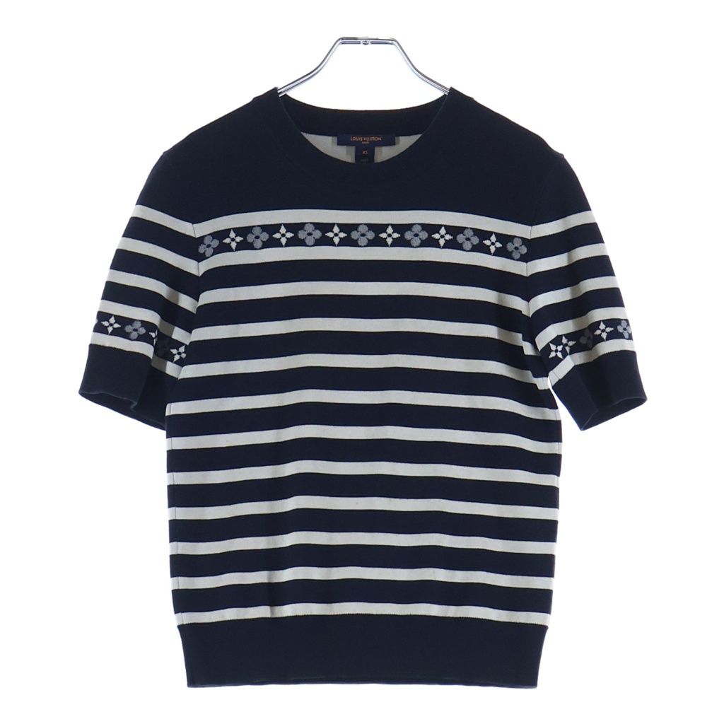 Louis Vuitton Monogram Flower Manlier Short Sleeve Knit Sweater Navy Ivory