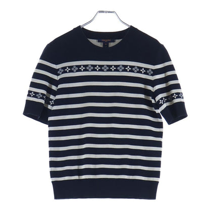 Louis Vuitton Monogram Flower Manlier Short Sleeve Knit Sweater Navy Ivory