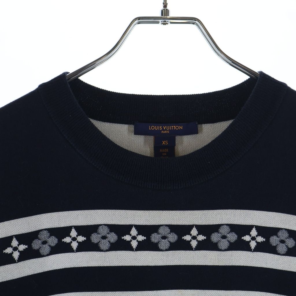 Louis Vuitton Monogram Flower Manlier Short Sleeve Knit Sweater Navy Ivory — view 3