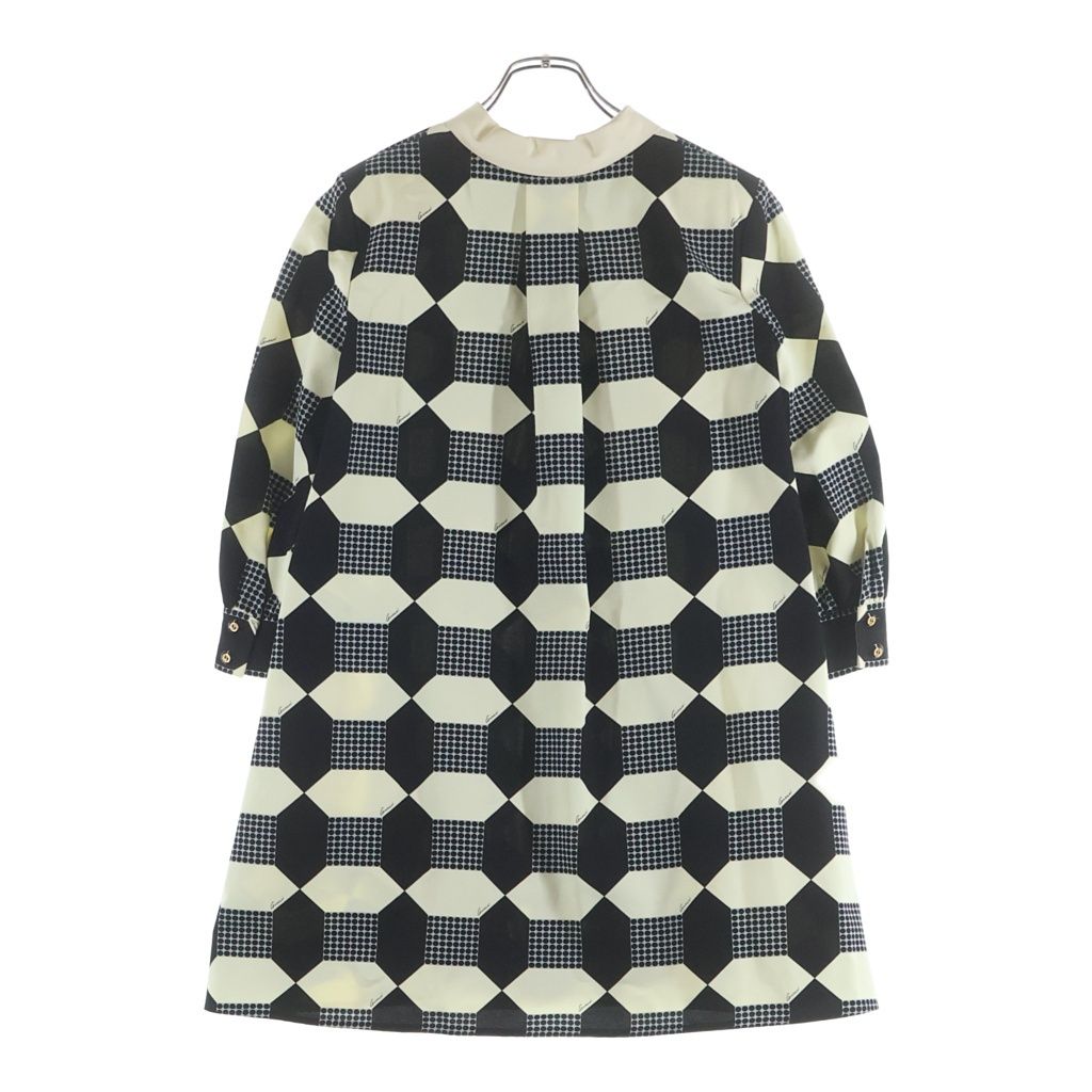 Gucci Check Allover Print Half Sleeve Shirt Mini Dress Black Ivory — view 2