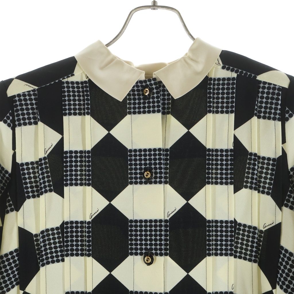 Gucci Check Allover Print Half Sleeve Shirt Mini Dress Black Ivory — view 3