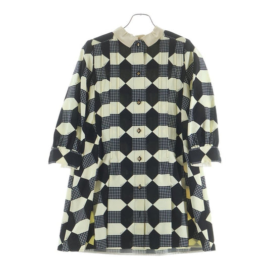 Gucci Check Allover Print Half Sleeve Shirt Mini Dress Black Ivory