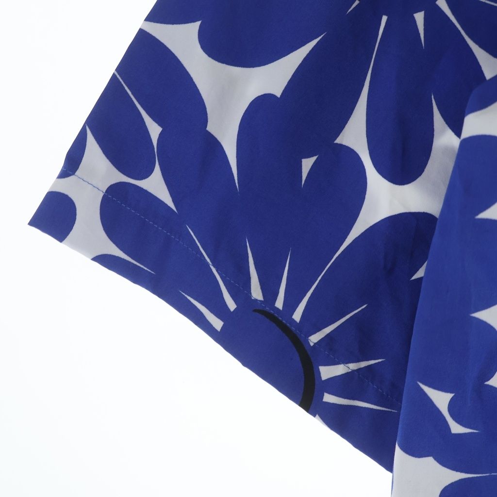 Prada Open Collar Flower Print Short Sleeve Shirt Blue White 38 — view 5