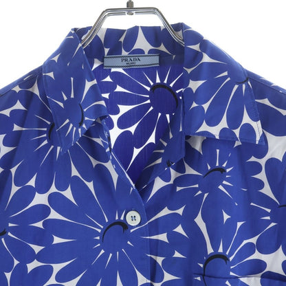 Prada Open Collar Flower Print Short Sleeve Shirt Blue White 38 — view 3