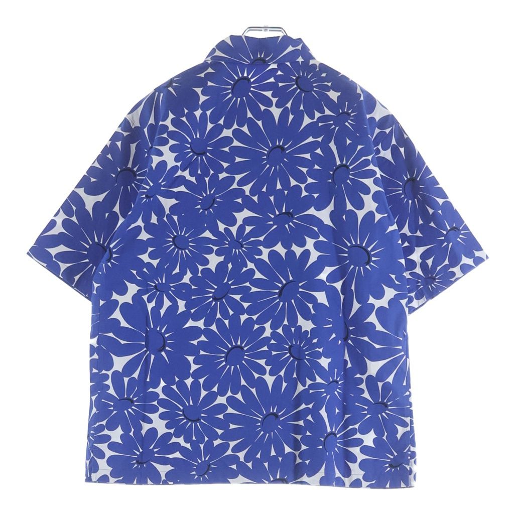 Prada Open Collar Flower Print Short Sleeve Shirt Blue White 38 — view 2