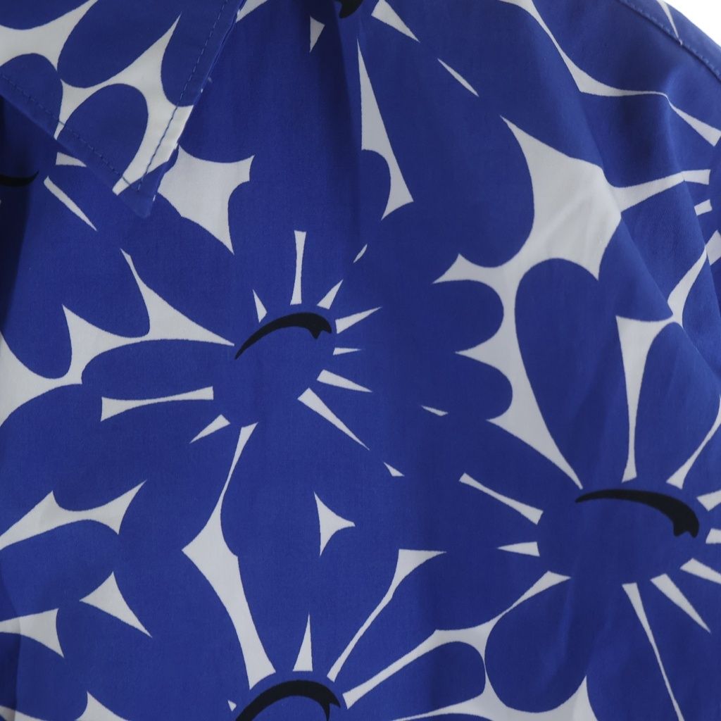 Prada Open Collar Flower Print Short Sleeve Shirt Blue White 38 — view 4