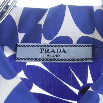 Prada Open Collar Flower Print Short Sleeve Shirt Blue White 38 — view 6
