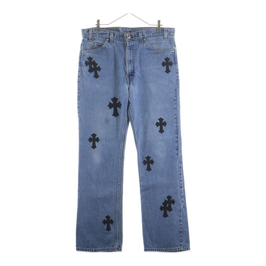 Chrome Hearts Vntg Blu Orng Tab 517 Washed Denim Pants with Cross Patch
