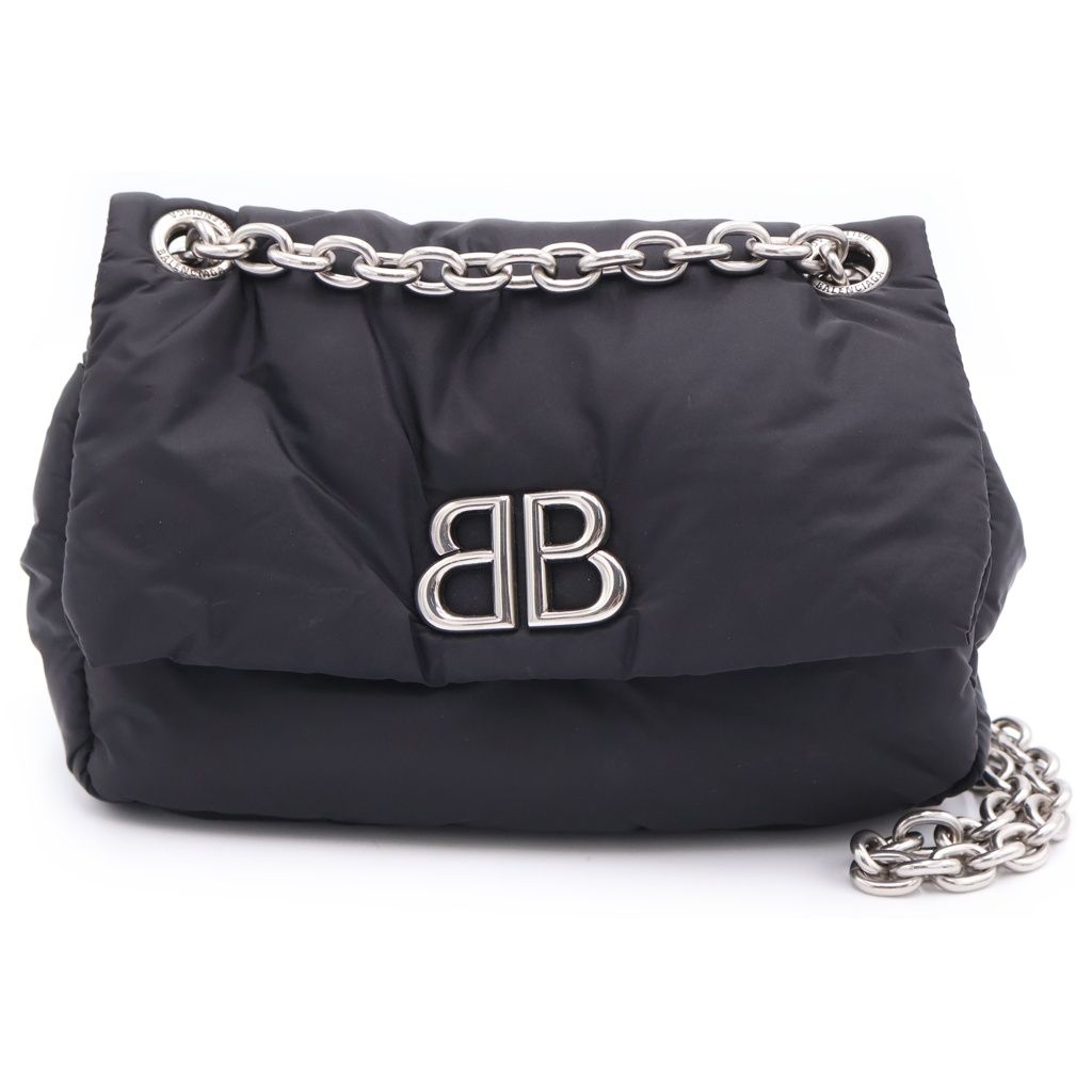 Balenciaga Monaco Mini Chain Shoulder Bag Black Nylon Silver