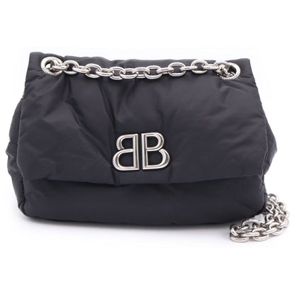 Balenciaga Monaco Mini Chain Shoulder Bag Black Nylon Silver