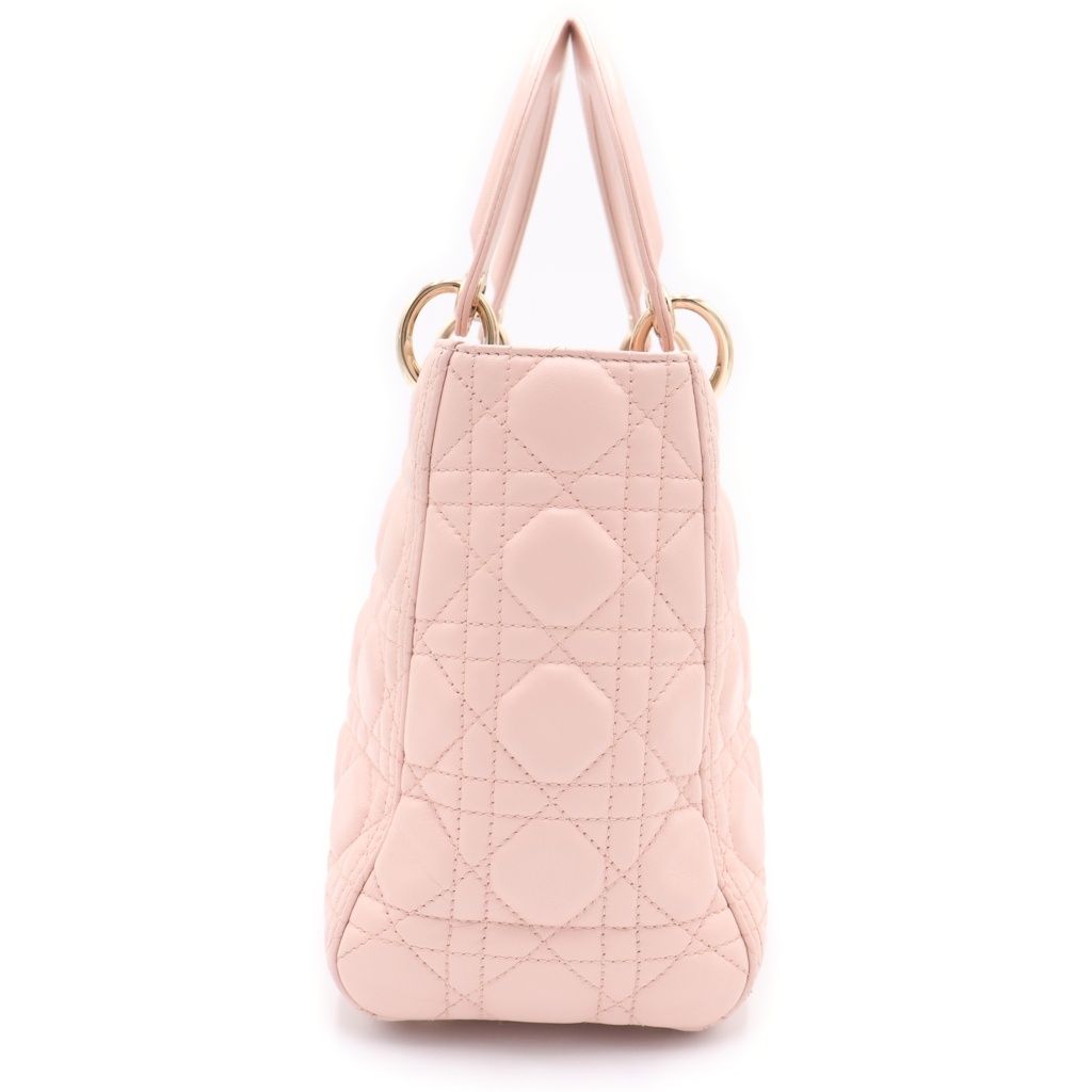 Dior Lady Cannage 2-Way Shoulder Bag Light Pink Lambskin Gold — view 3