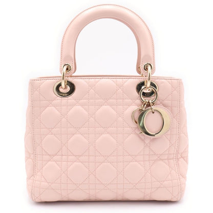 Dior Lady Cannage 2-Way Shoulder Bag Light Pink Lambskin Gold
