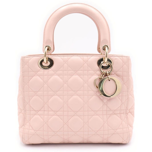Dior Lady Cannage 2-Way Shoulder Bag Light Pink Lambskin Gold