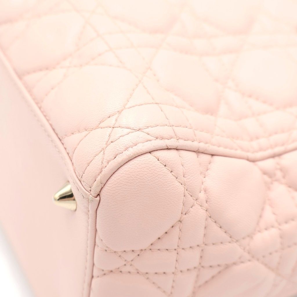 Dior Lady Cannage 2-Way Shoulder Bag Light Pink Lambskin Gold — view 6