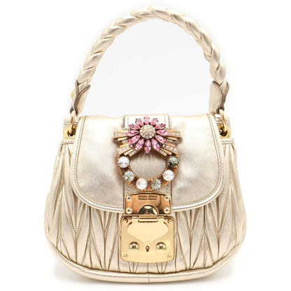 Miu Miu Matelasse Crystal 2-Way Mini Shoulder Bag Gold Leather